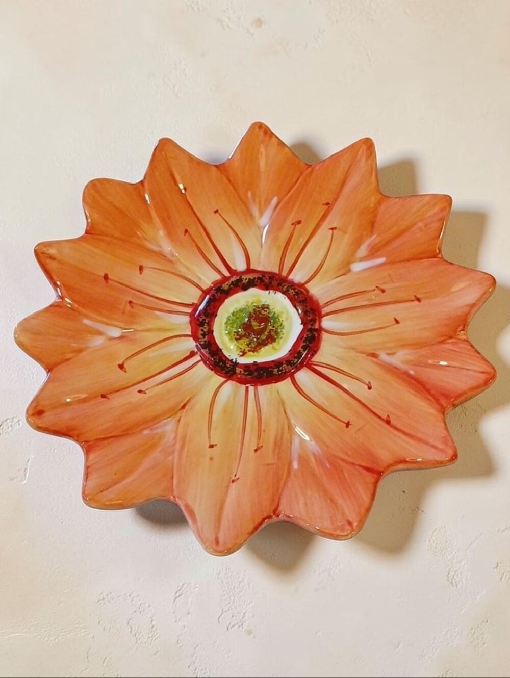 Cypress Home Hand-Painted Ceramic Orange Flower Appetizer Plate / Trinket Dish